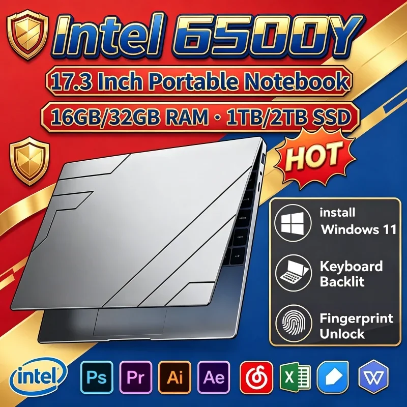 New 17.3" Laptop Intel Core 6500Y 32GB RAM 2TB SSD Fingerprint Recognition Unique Notebook PC