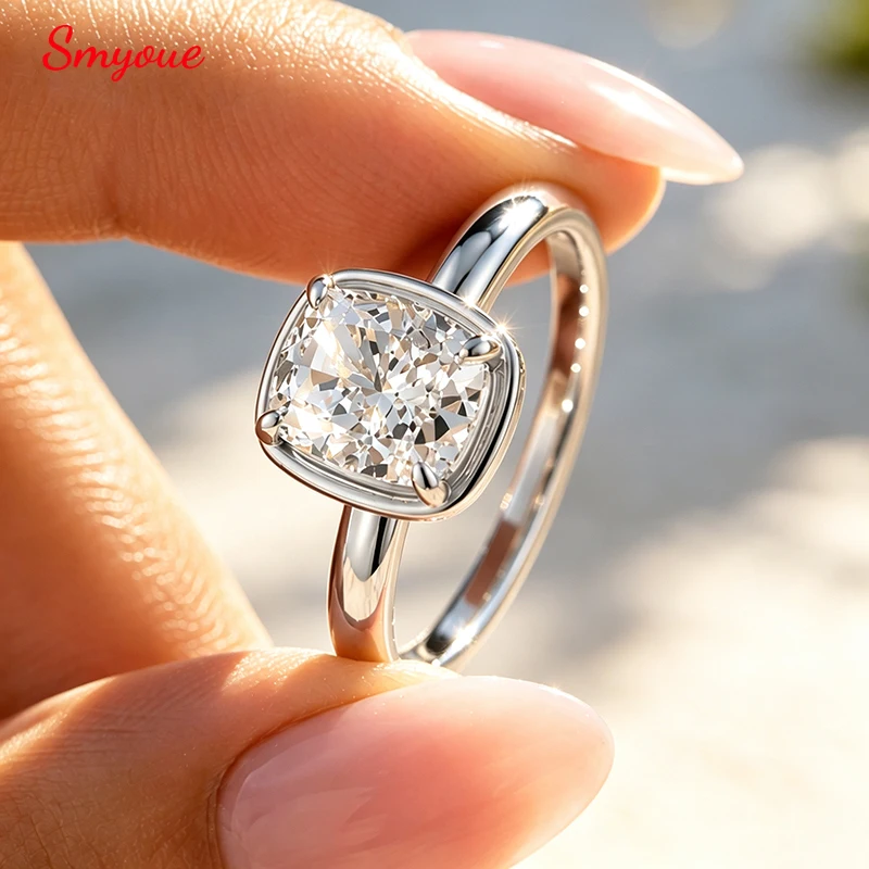 Smyoue 18K Plated 6*8mm Zircon/moissanite Wedding Rings Bride Fine Jewelry Dainty Bands for Women Real S925 Sterling Silver