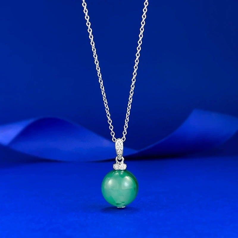 

S925 Silver 12mm African Green Round Bead Necklace