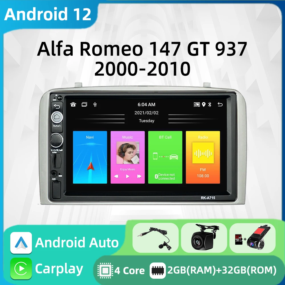 2 Din Android Car Stereo Screen for Alfa Romeo 147 2000 - 2010 7 Inch Car Radio Multimedia Player GPS Aotoradio Carplay Auto