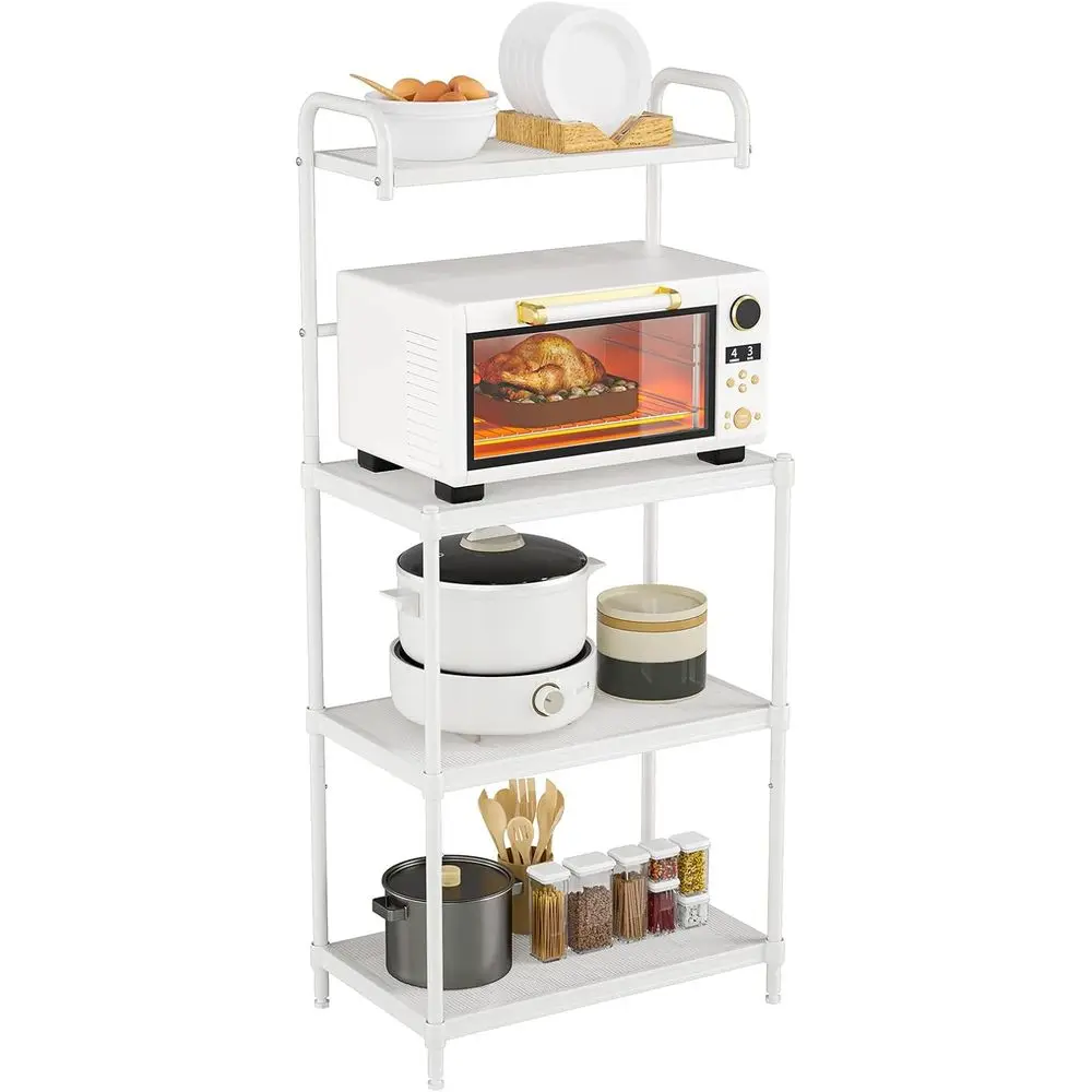 

Bakers Rack for Kitchen with Storage, 4-Tier Microwave Stand, Microwave Cart Storage Rack Coffee Bar with Mesh Wire Met