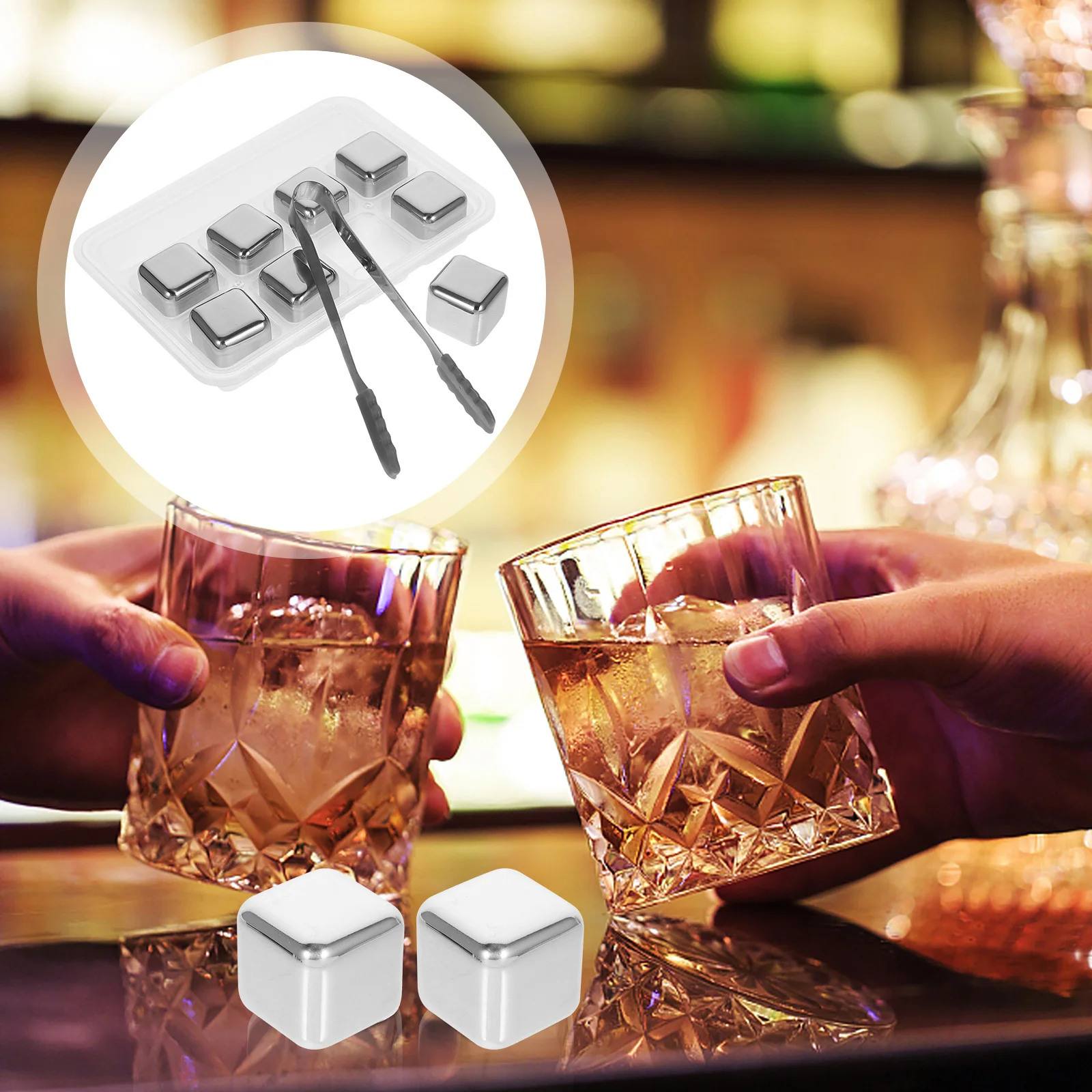 

1 set 1 Set Stainless Steel Whiskey Stones With Tongs Reusable Drink For Beer Wine Home Bar Use Ice Cube Set For