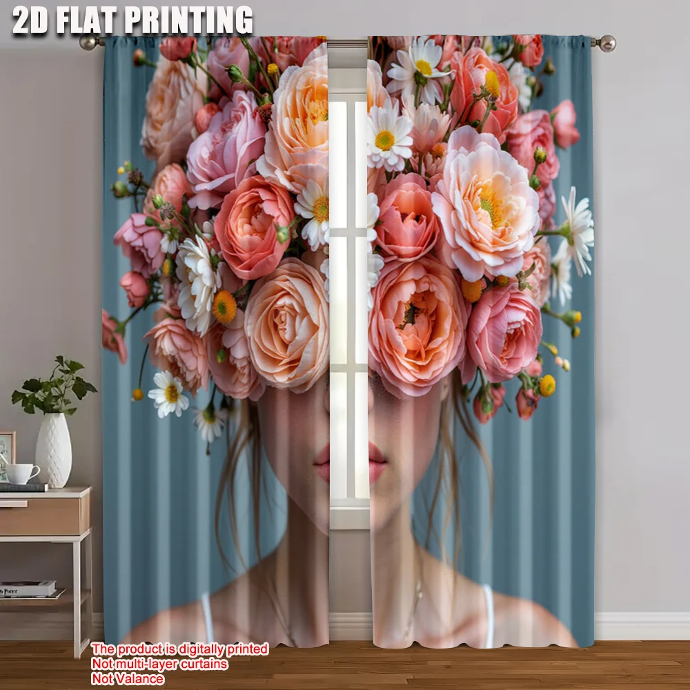 

2pc, Window Drapes floral headdress Versatile Polyester,Without Electricity Festive Backdrops Suitable for Holiday Decorations