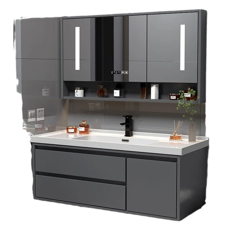 Mueble de baño moderno, lavabo integrado de cerámica, combinación de tocador, juego de lavabo ligero minimalista de lujo, muebles de baño