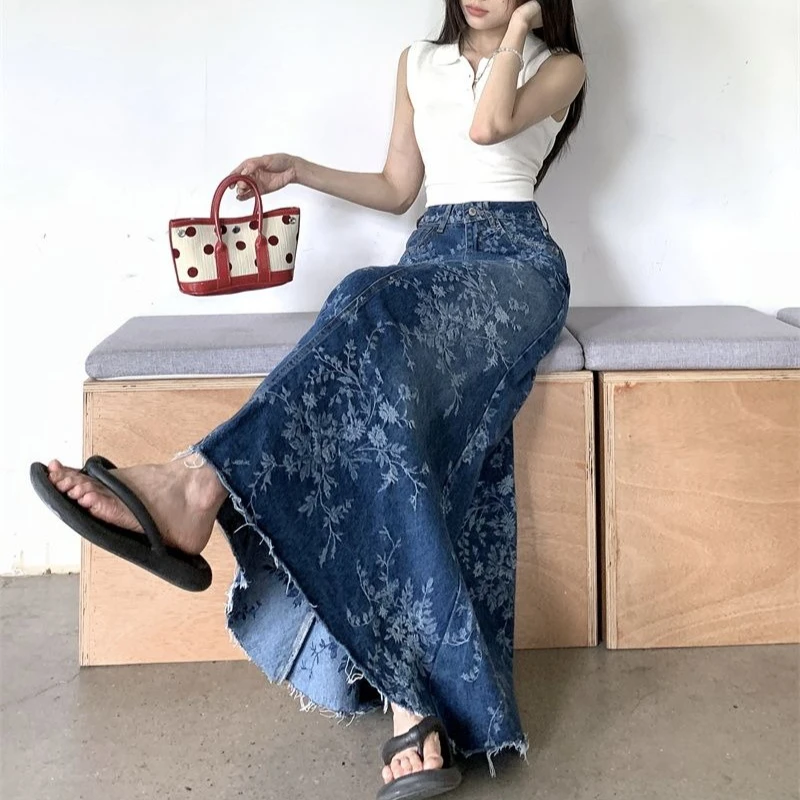 Faldas holgadas de cintura alta con cintura elástica para mujer, faldas plisadas informales de gasa ligera, pantalón de traje con estampado Floral