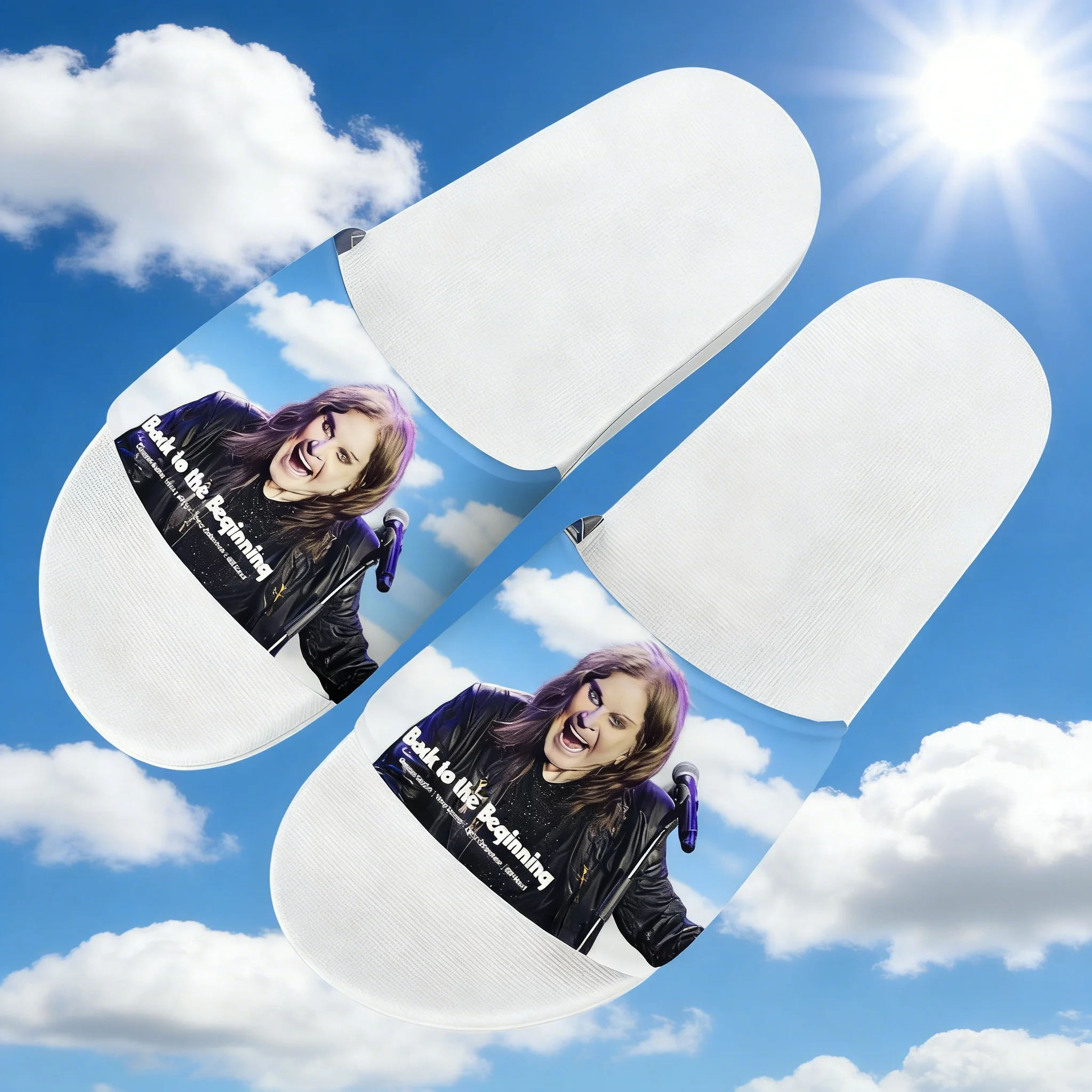 

Ozzy Osbourne 1948-2025 Slippers Man Woman Boy Girl Tailor Made Slides Sandals Photo Text Customized Back To The Beginning White