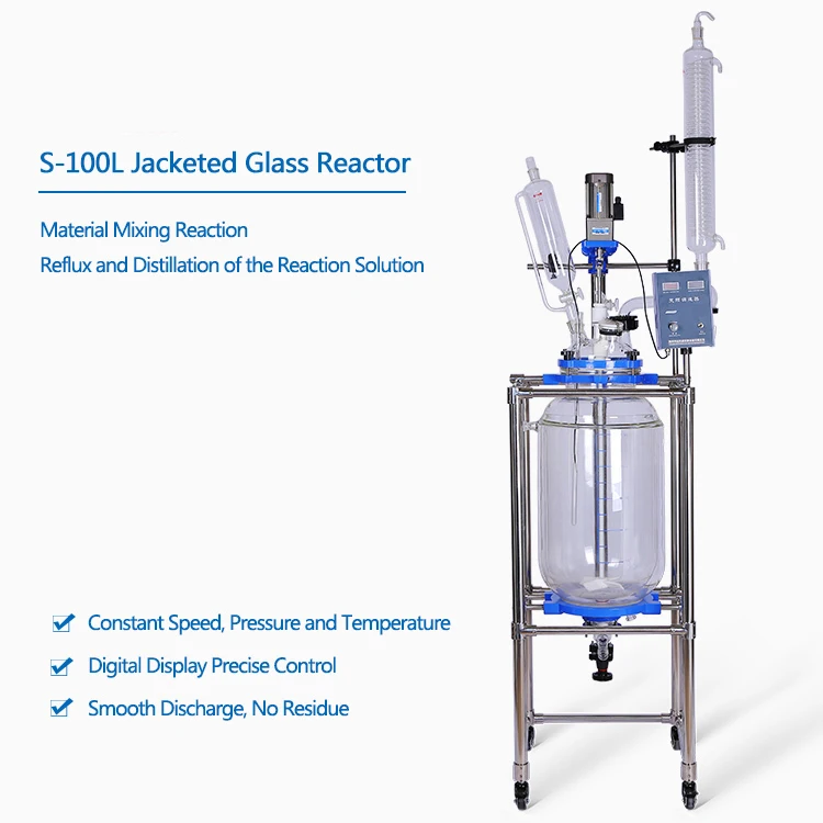 100 L Chemical Reactor Laboratory Double Layers Jacketed Glass Reactor