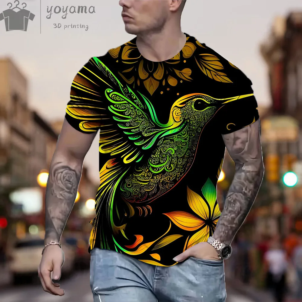 T-Shirt à Manches Courtes et Col Rond pour Homme, Vêtement Décontracté, Motif Animal, Oiseaux, Phénix, Imprimé en 3D, à la Mode