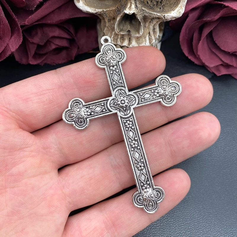 3pcs 80*54mm Flower Cross Charms Jesus Faith Charm Pendant Designer Charms Fit Jewelry Making DIY Jewelry Findings