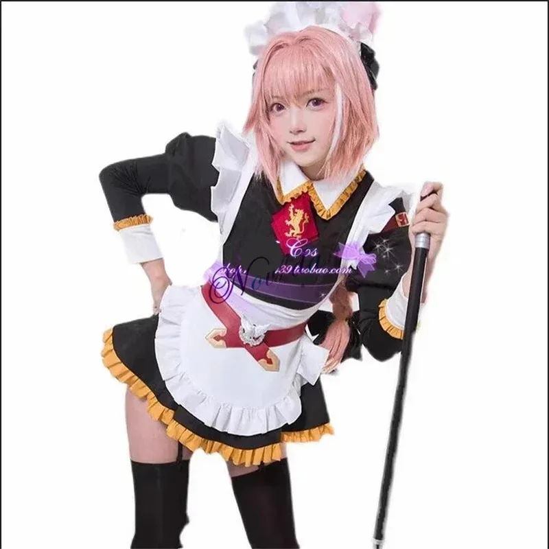 Zz04zz12anime destino grande ordem sabre astolfo cosplay traje fgo espada versão 3.0 roupa de empregada vestido peruca sapatos conjunto completo festa su