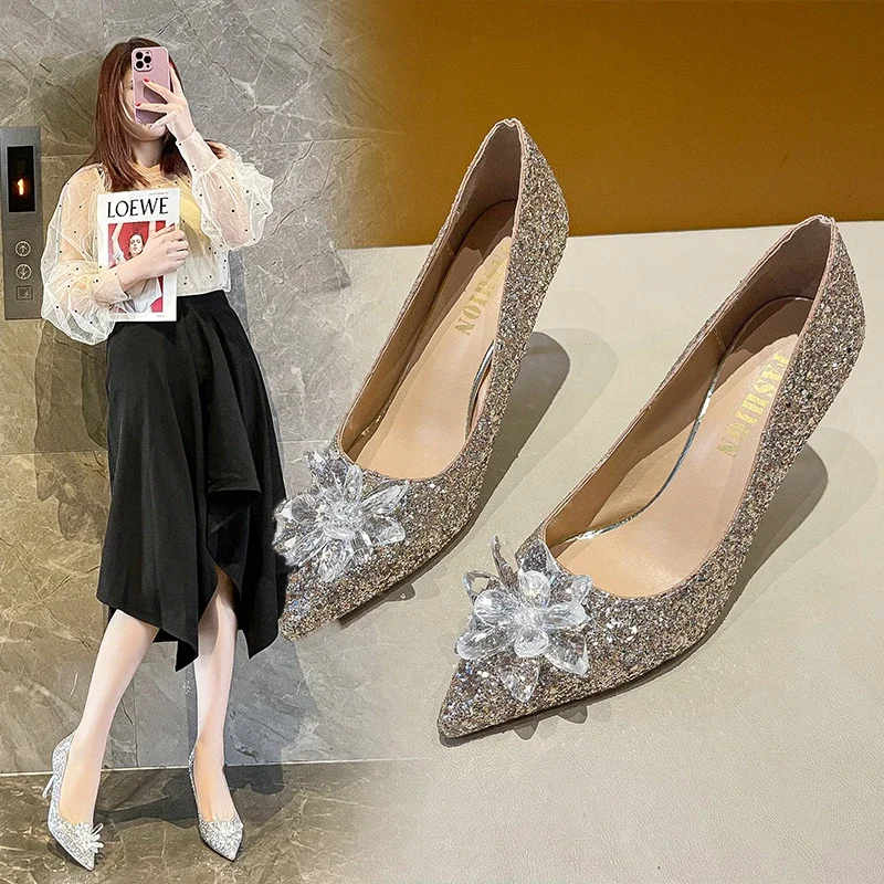 Casual Heels 2024 Sexy Crossdressers Shoes Platform Slip on Sandals Ladies Lace-Up Pointed Pumps Comfortable Banquet Wedding