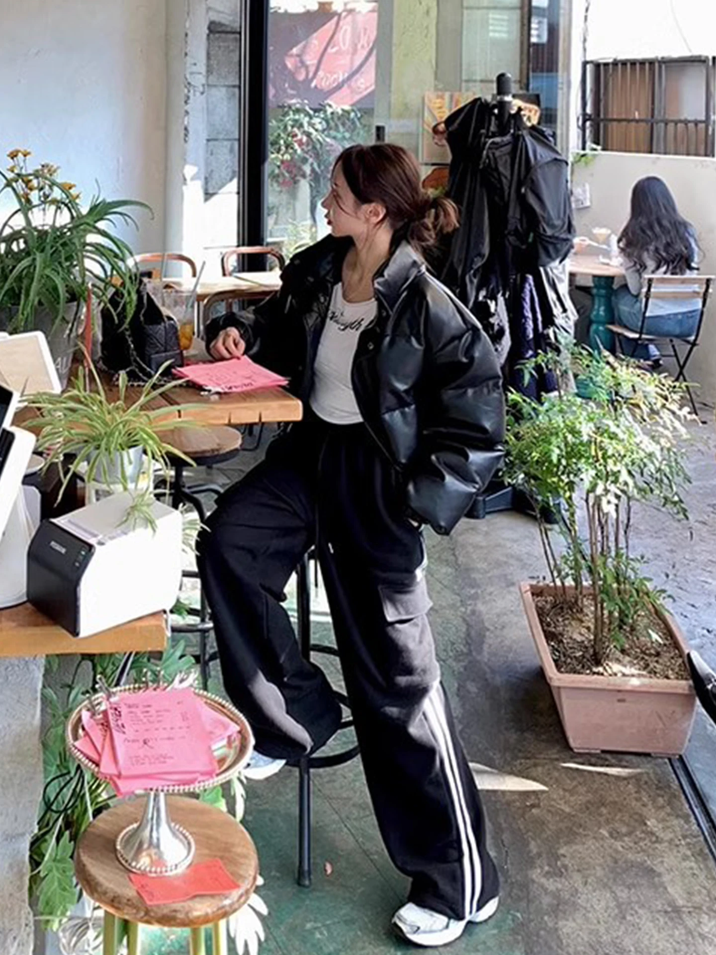 Hohe Taille Fce Gefüttert Casual Hosen Frauen Herbst Winter Breites Bein Gestreiften Farbe Blo Gürtel Schlankheits Gerade Bein Hosen