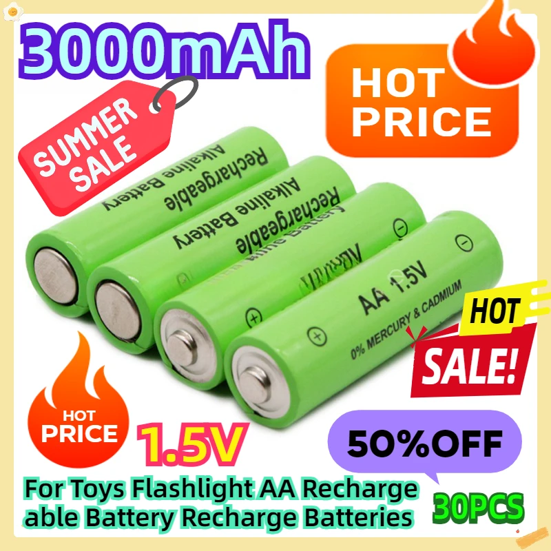 

For Toys Flashlight 3000mAh AA Rechargeable Battery 1.5V Recharge Batteries 30pcs