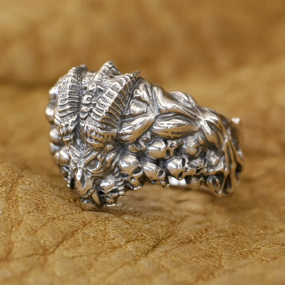 Good Details 925 Sterling Silver Demon Satan Skulls Biker Rock Punk Ring TK418 Open US Size 8~15 BZ