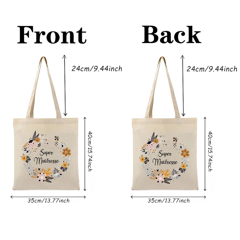 Super Maîtresse Print Tote Bag Canvas Totes Commute Shopping Bags Trendy Folding Shoulder Bag Gratitude Gift for Teacher