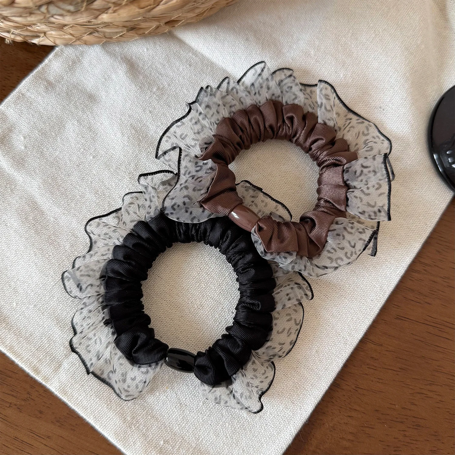 24PCS/LOT Oeganza Mesh Leoaprd Print Hair Band Elastic for Women Hair Ornament Daily Ponytail Holder Round Hair Ties Wholesale