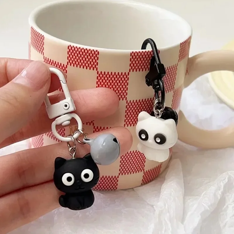 1PC Cute Black White Cat Keychain Funny Creative Versatile Pendant Backpack Hangings Key Ring Accessories Jewelry Gifts