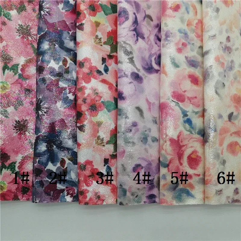 Onefly Wholesales Dropshipping Leather Supplier Flowers Printed Synthetic Faux Vinyl Leather Fabric Sheets  For Bow DIY  FZ189