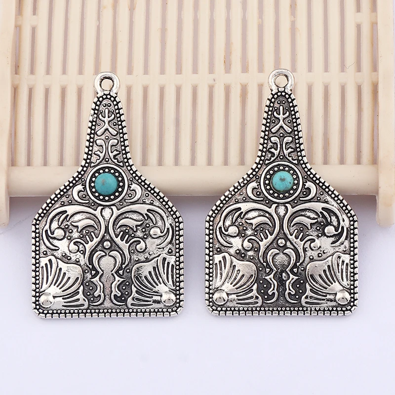 

10Pcs Tibetan Silver Turquoise Cow Tag Charms Pendants for DIY Earrings Necklace Jewelry Making Findings Accessories 37x23mm