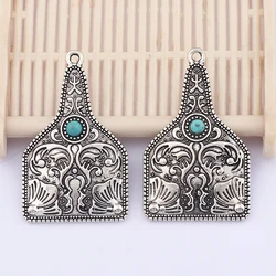 10Pcs Tibetan Silver Turquoise Cow Tag Charms Pendants for DIY Earrings Necklace Jewelry Making Findings Accessories 37x23mm