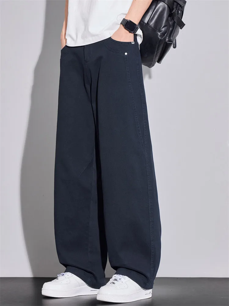 

High-End Men's Cotton Denim Jeans Spring 2026 Straight Loose American Sle Casual Long Trousers with ket And Zipper