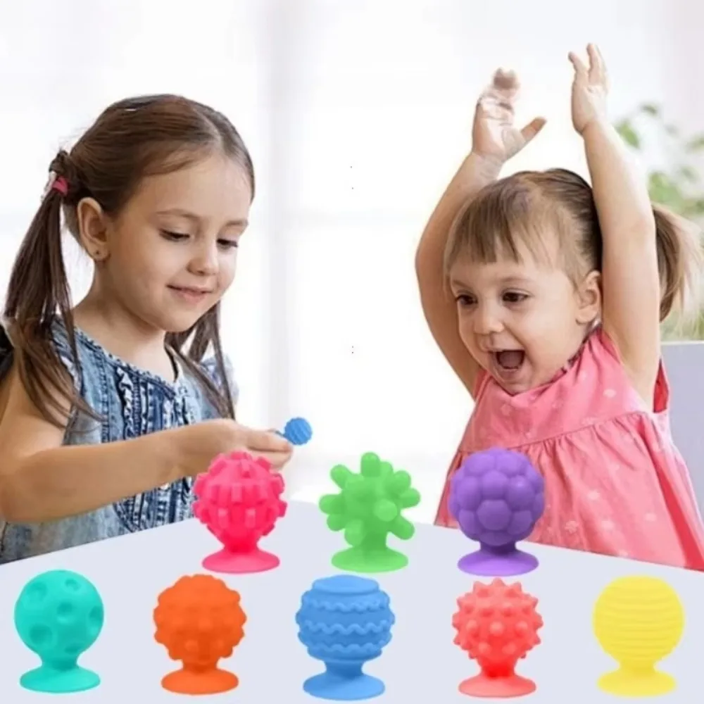 Textured Soft Worry Stone Fidget Silicone Relaxing Children Sensory Stone Creative No Noise Silicone Suction Cup Children