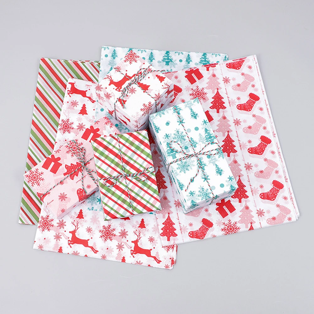 Christmas Paper Snowflake Elk Stripe Print Pattern Gift Wrapping Paper Diy Art Craft Tissue Paper For Christmas New Year Decor