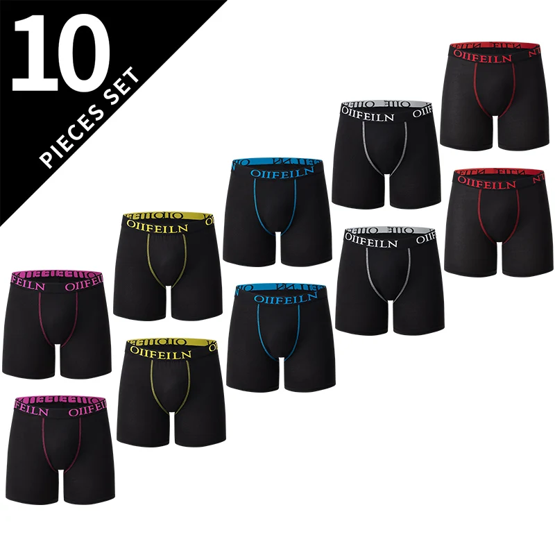 10 Pack men\'s black contrast combination underwear plus size young men\'s sexy sports boyshort casual Joker breathable men\'s shor