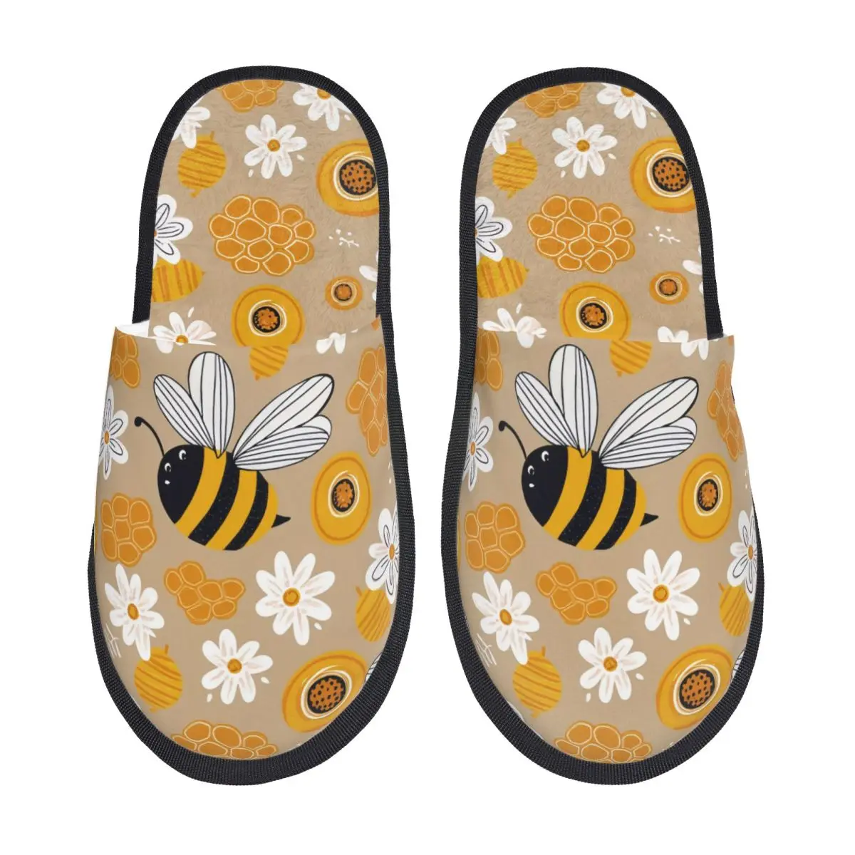Custom Colorful Bees Flowers Pattern Memory Foam Slippers Women Cozy Warm House Slippers