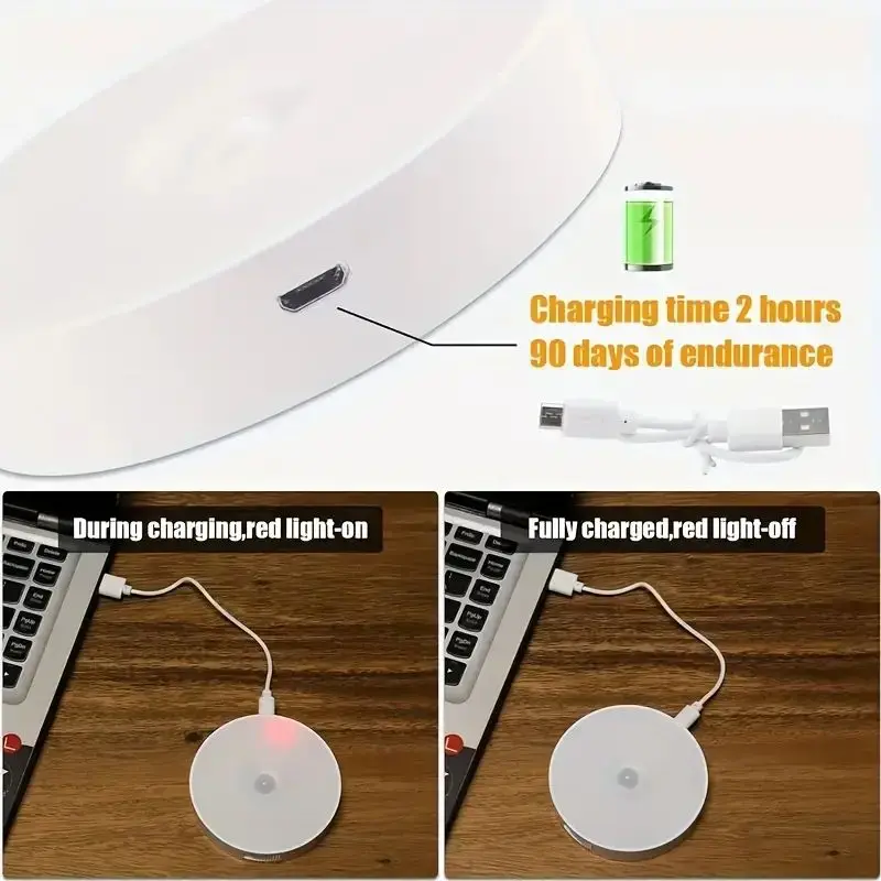 3pcs PIR Motion Sensor LED Night Light USB Rechargeable Lamp For Kitchen Cabinet Wardrobe Lamp Staircase Wireless Closet Light