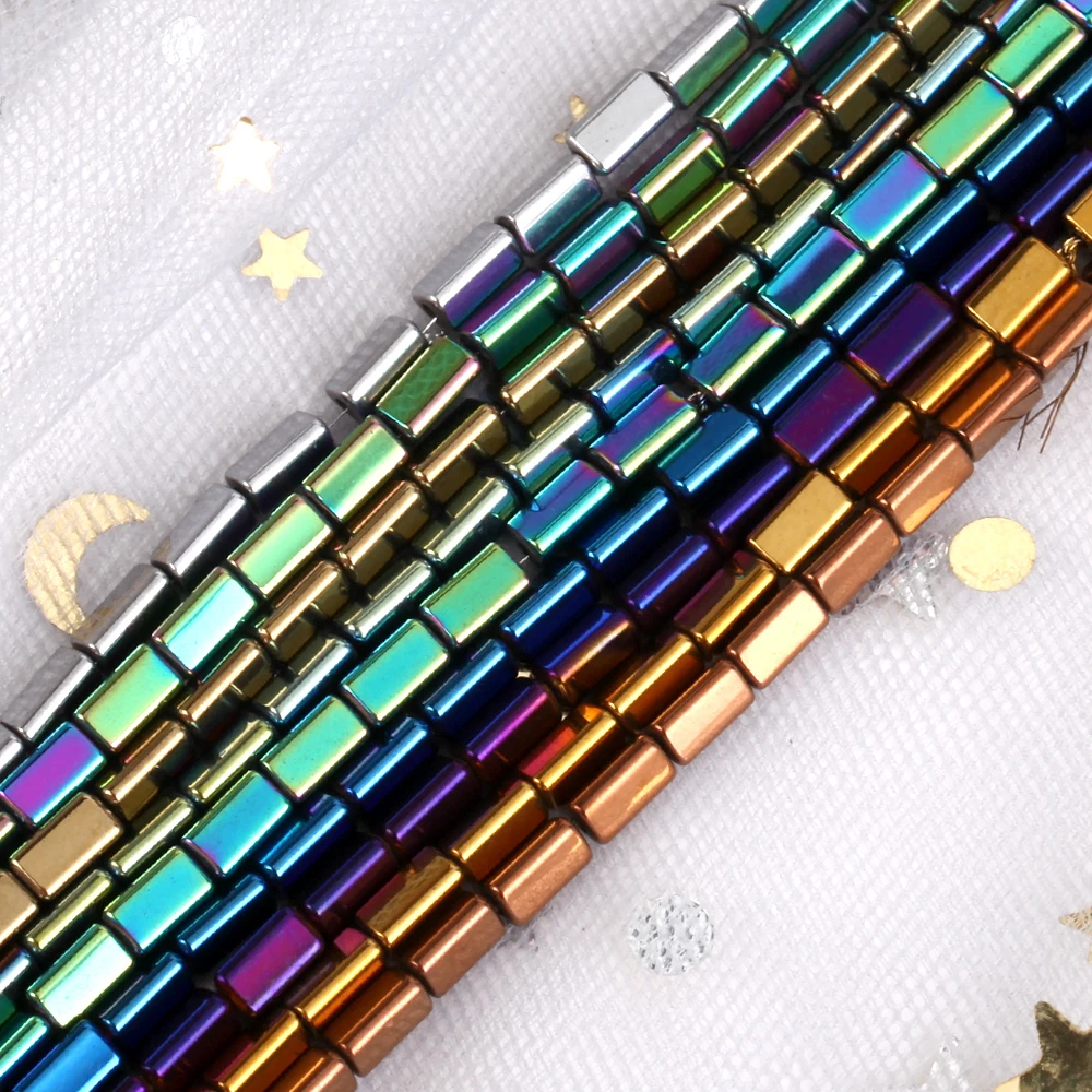 Natural Hematite Stone Beads Colorful Plating 4*5mm Trihedral Column Hematite Loose Spacer Beads For Jewelry Making Diy Bracelet