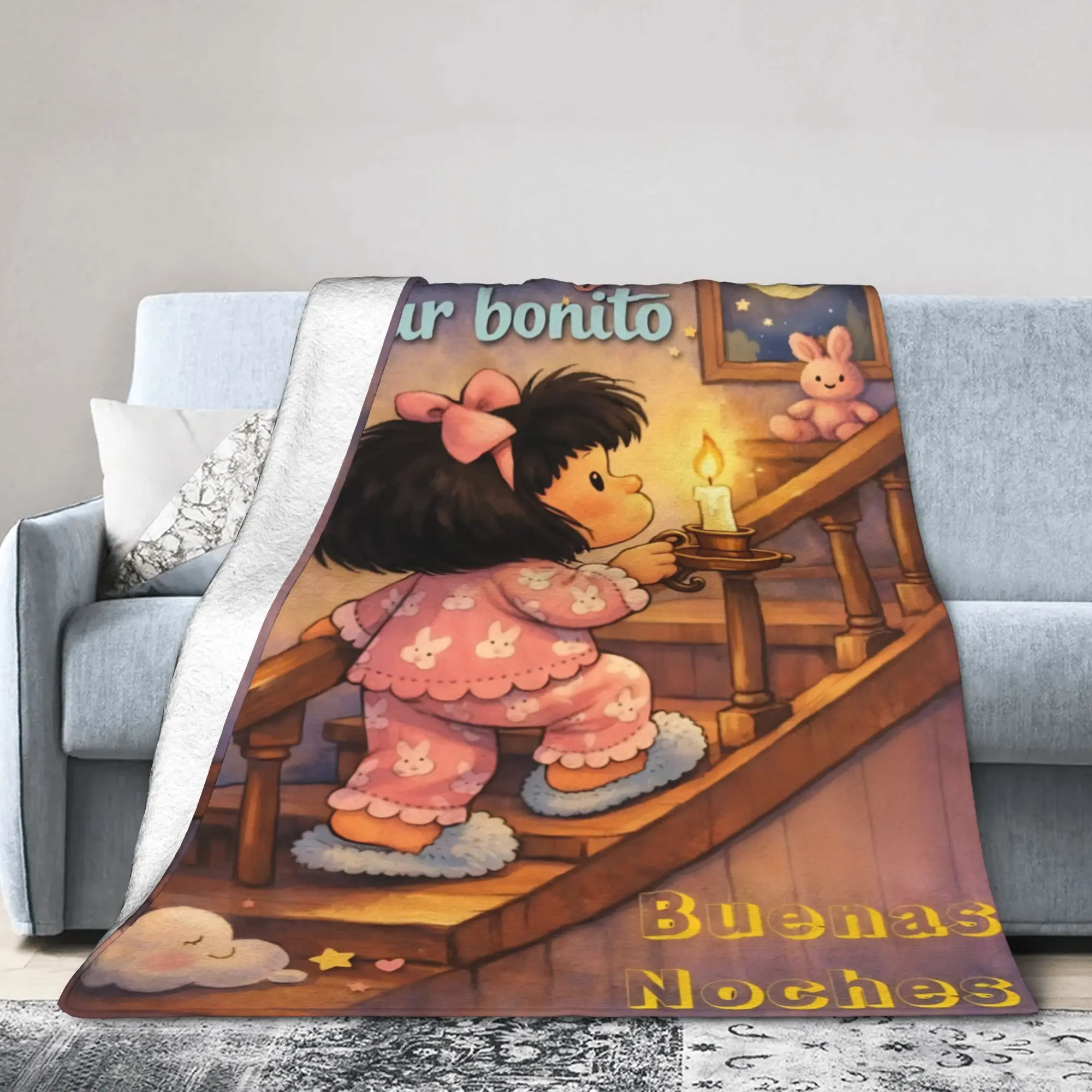 Buenas Noches De Mafaldas Fleece Blanket Motivational Custom Throw Blanket for  Sofa Bedding Lounge 125*100cm Bedspreads