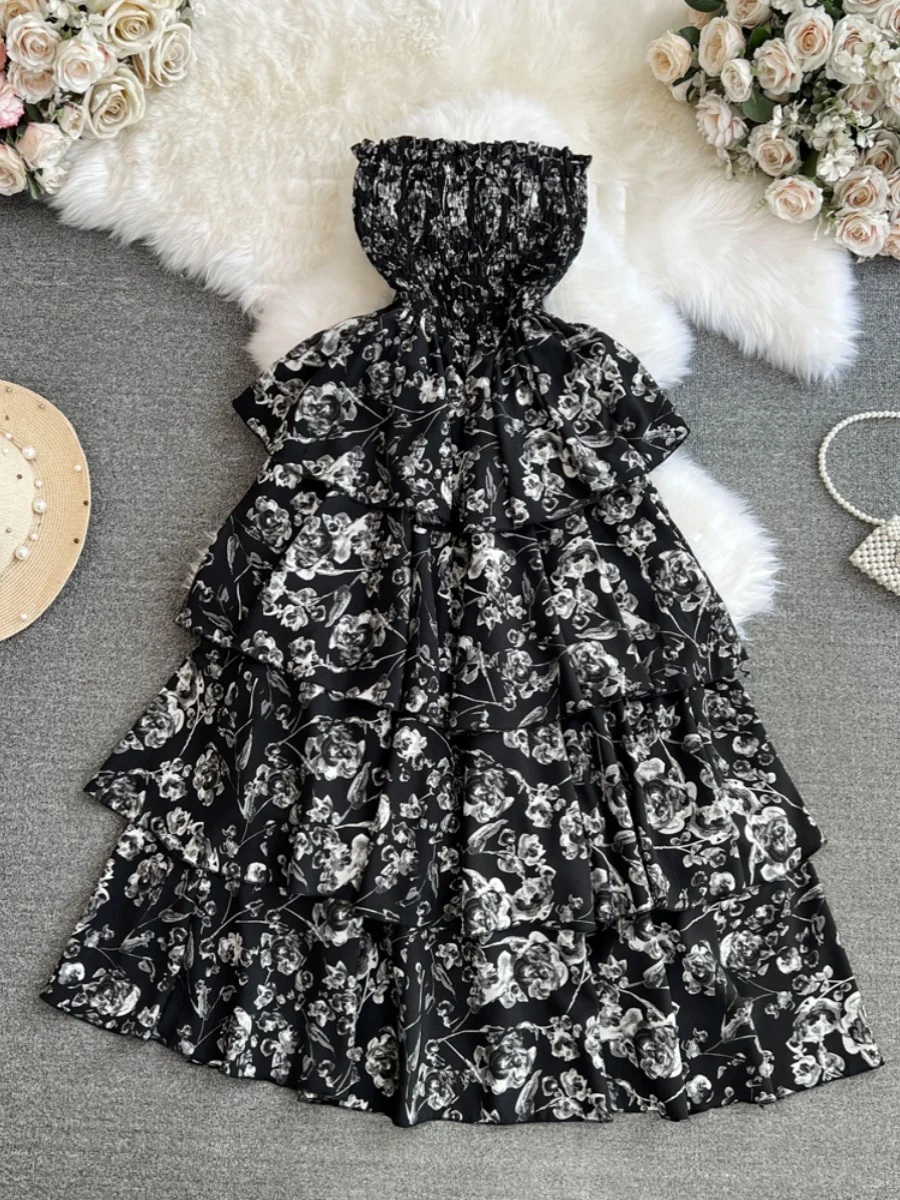 Vestido Midi con Estampado de Cuento de Hadas de Viento Suave, Vestido Casual de Verano para Vacaciones en la Playa, Falda Fl...