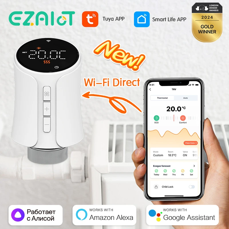 Tuya termostat cerdas WiFi TRV, kepala Radiator termostatik, katup aktuator pengontrol suara Alexa Google Home Alice