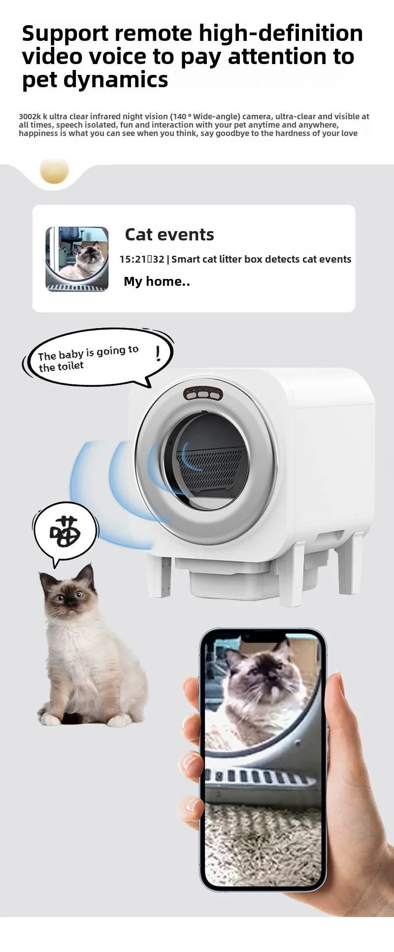 Intelligent automatic plastic cat litter box with bathroom and accessories
