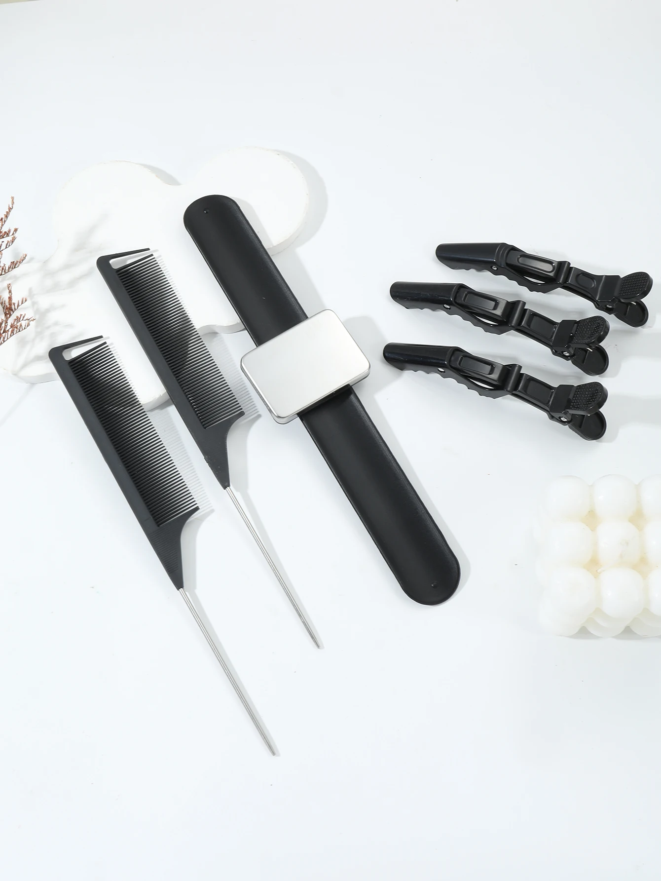 6pcs/set salon hair magnetic wrist strap pointed tail comb with hair clip holder hair cutting tool Special for real hair wigs