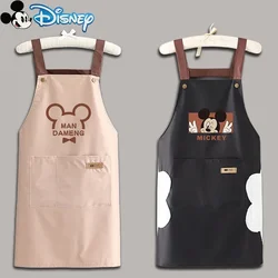 Disney Mickey Mouse PVC Waterproof Aprons for Women Man Kitchen Animes Aprons with Pockets Hand Towels Restaurant Chef Uniform