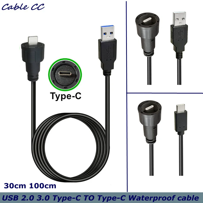 With Waterproof Sheath, Waterproof Direct Insertion Cable Waterproof and Dustproof USB 2.0 / USB 3.0 Type-C Threaded Cable