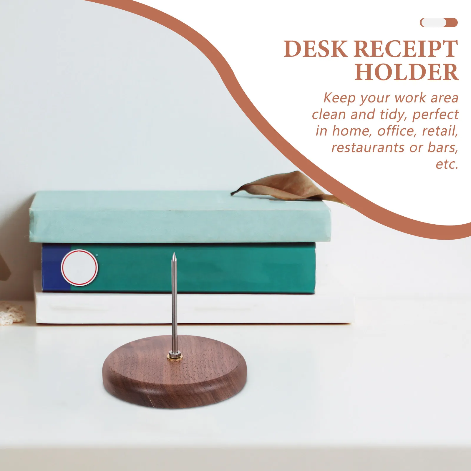 Receipt Holder Walnut Desktop Bill Organizer Spike for Office Restaurant Bar Reception Desk Ticket Memo Check File
