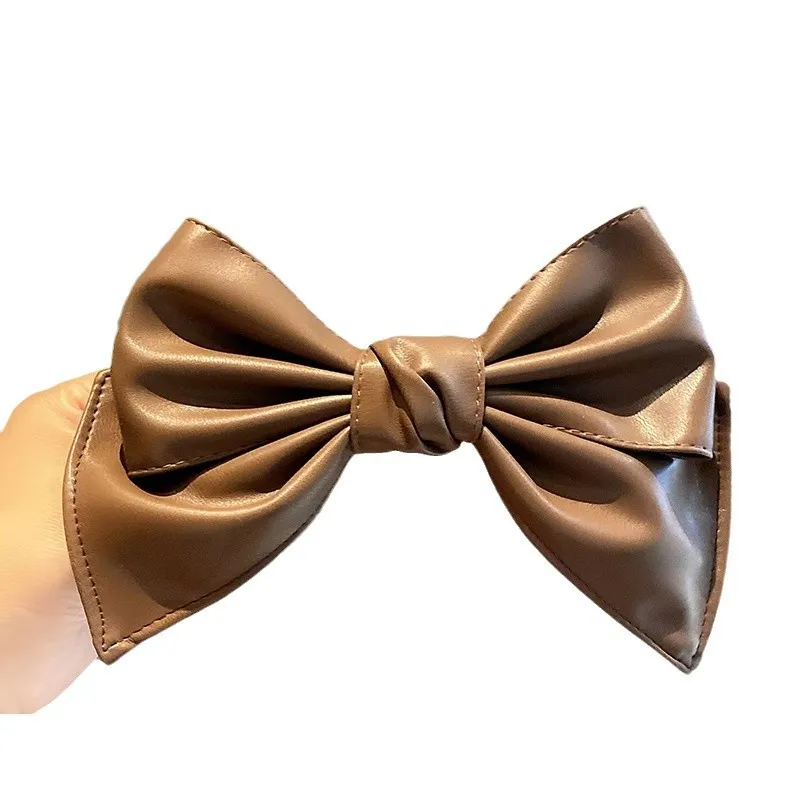 Korean Fashion PU Leather Bow Hair Clips for Women Girls Luxulry Hairpins Solid Color Barrettes Headwear Hair Accessories