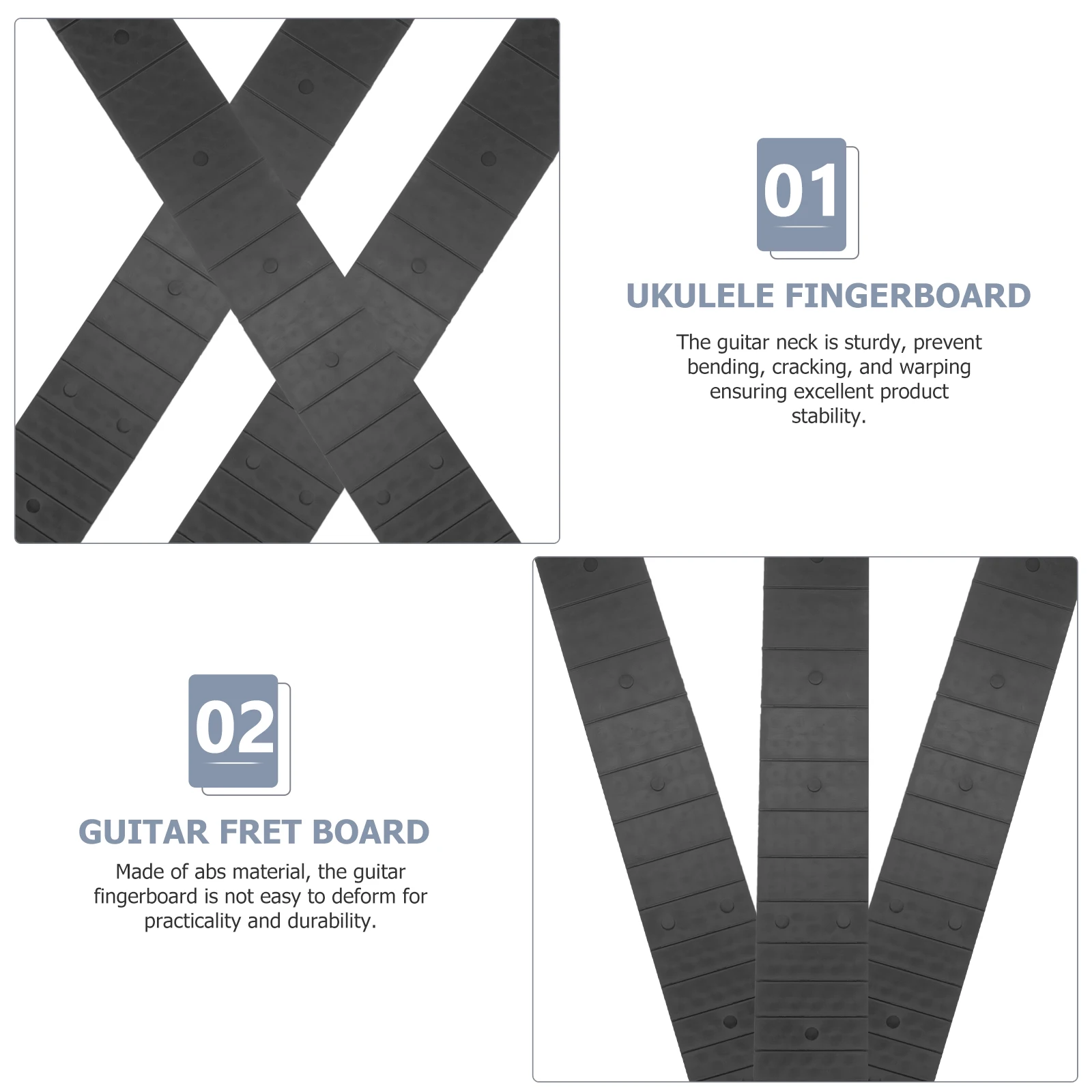 

3 Pcs Ukulele Fingerboard Headless Guitar Neck Replacement Repair Necks Abs Folk