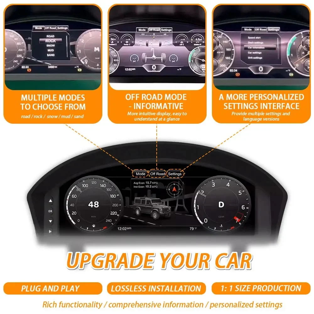 For Land Rover Defender 2012 2013 2014 2015 2016 Car Digital Cluster 12.3'' LCD Dashboard Virtual Cockpit Instrument Speedometer