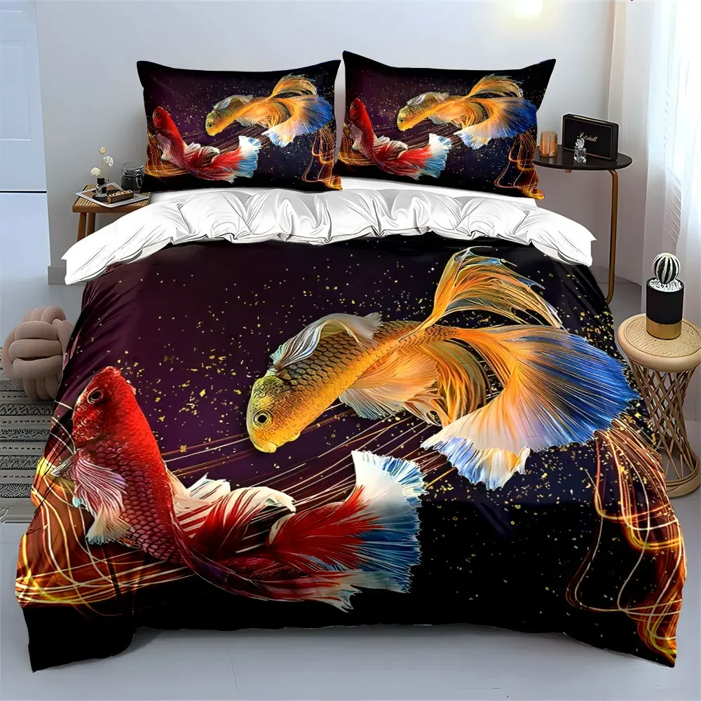 Colorful Betta Fish Art Decor Multiple sizes kid's and adults' bedroom Exquisite 3PC bedding set, gift