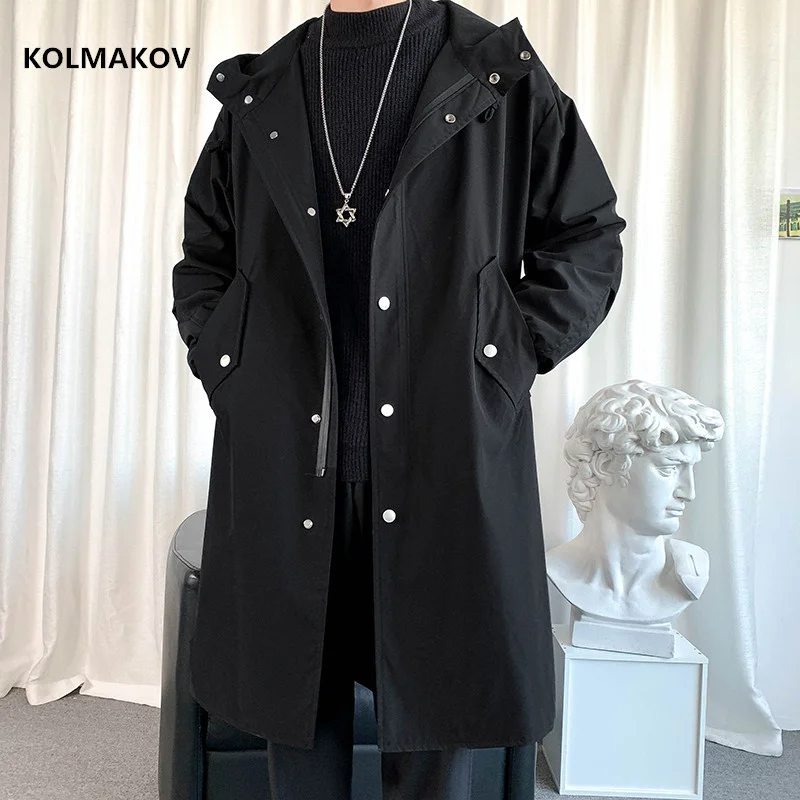 

2024 spring Long style coat men's High quality casual trench , hoooded jackets men,Men's Clothing Windbreakers FY09