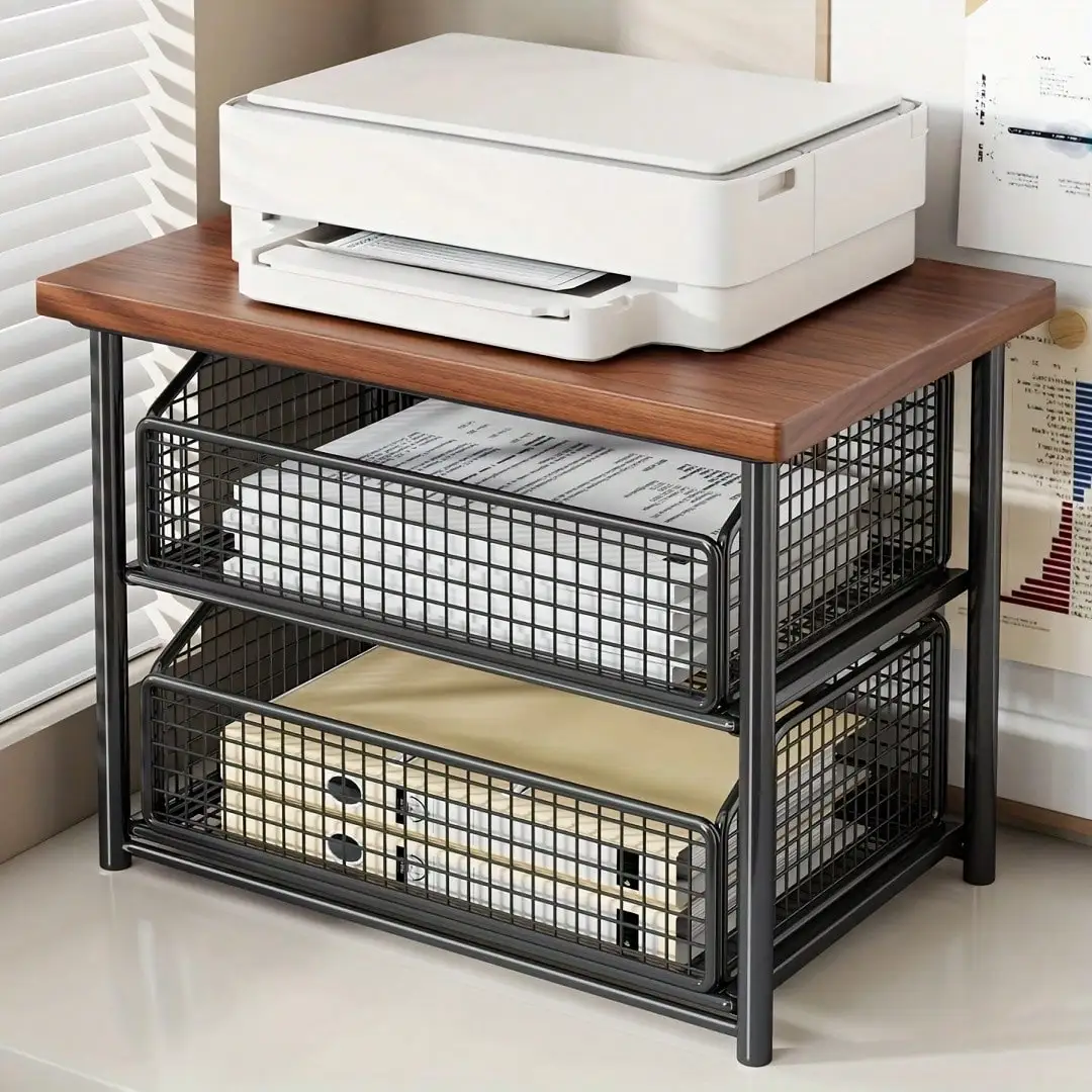 

Металлическая настольная полка-органайзер с 2 выдвижными ящиками, прочная, компактная, с открытыми секциями, для столешницы