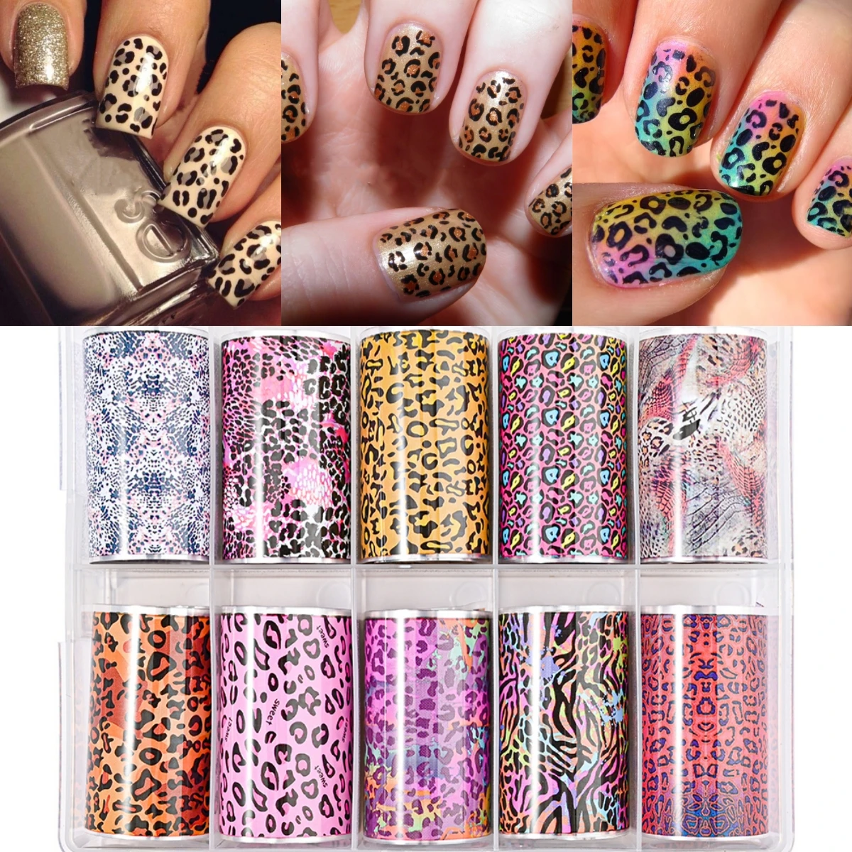 

New Leopard Print Nail Foils for Transfer Paper Stickers Floral Adhesive Fruit Nails Wraps DIY Wraps Nail Art Decorations NZ007#