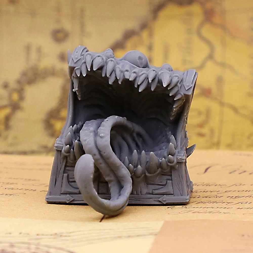 TTRPG Mimic Chest Miniature Model, Fantasy Hidden Monster Design for Dungeon Exploration, Tabletop Role Play Game Accessories
