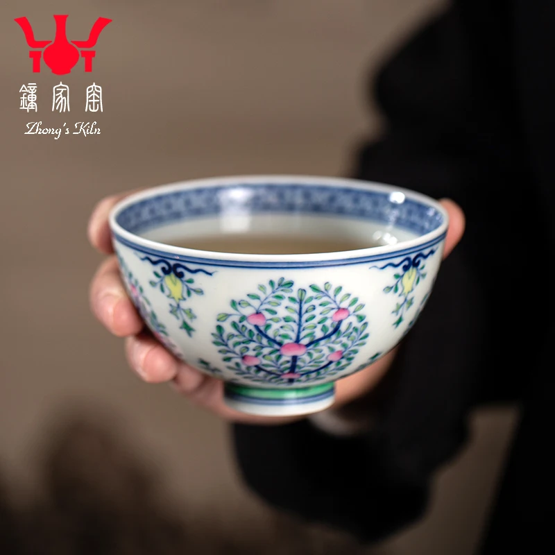 

Zhongjia Master Single Jingdezhen Ceramic Kung Fu Set Tea Chai Kiln Blue And White Colorful Wealth Tree Cup