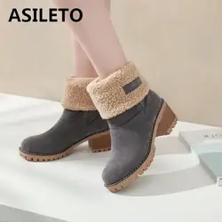 ASILETO stivali da donna scarpe invernali da donna stivali da neve caldi in pelliccia tacchi quadrati bottines stivaletti piattaforma botas mujer B675