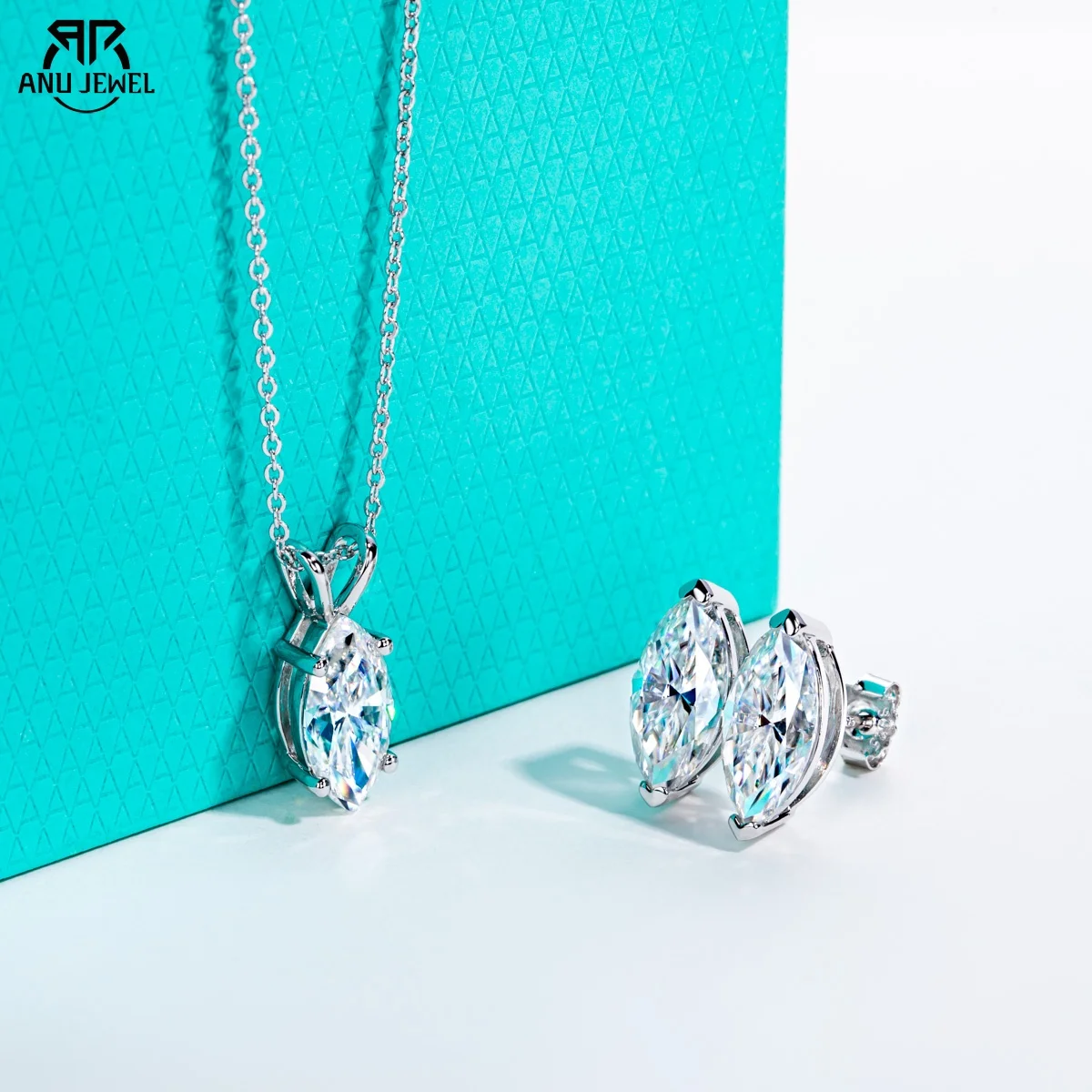 

AnuJewel 2-5ct Marquise Moissanite Necklace 0.5-3ct Earrings 925 Sterling Silver 18k Gold Plated Wedding Jewelry Set for Woman